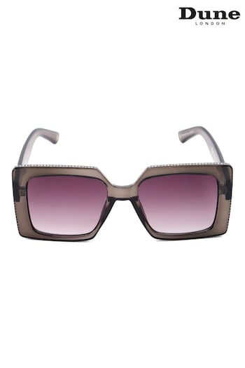 Dune London Glitzy Diamante Rectangular Black Sunglasses (N27198) | £50