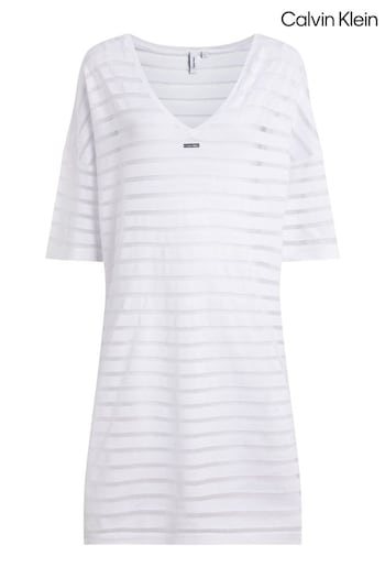Calvin Track Klein Kaftan Knit White Dresses (N27204) | £100