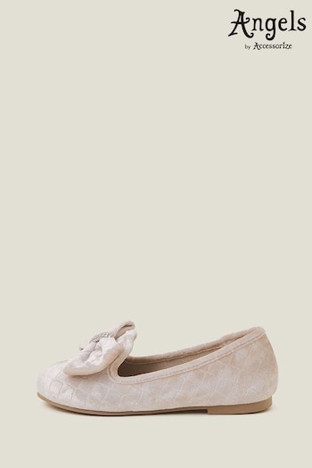 Angels By Accessorize Natural Velvet Bow Ballerinas Flats (N27216) | £23