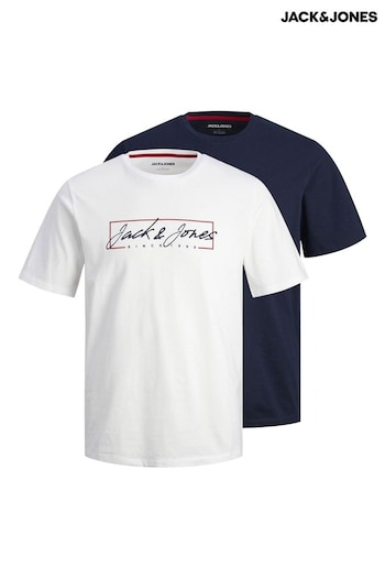 JACK & JONES Blue Short Sleeve Crew Neck Printed T-Shirts 2 Pack (N27218) | £22