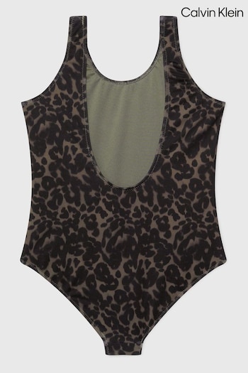 Calvin printed Klein Green Leopard Swimsuit (N27233) | £55