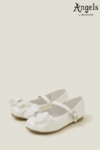 Angels By Accessorize White Patent Bow Ballerinas Shoes (N27243) | £20 - £21