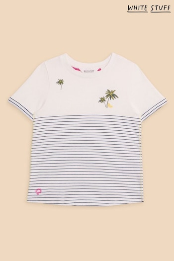 White Stuff Embroidered Stripe White T-Shirt (N27255) | £14