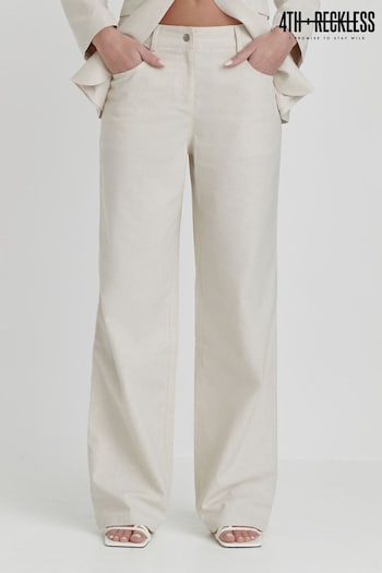 4th & Reckless Cream Liana Linen Look Straight Leg Trousers topman (N27295) | £45