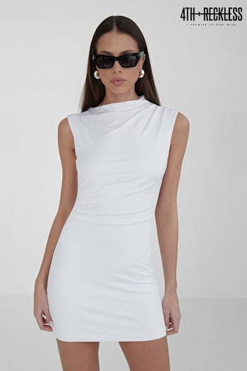 4th & Reckless White Mini Senya Ruched Jersey Dress (N27310) | £40