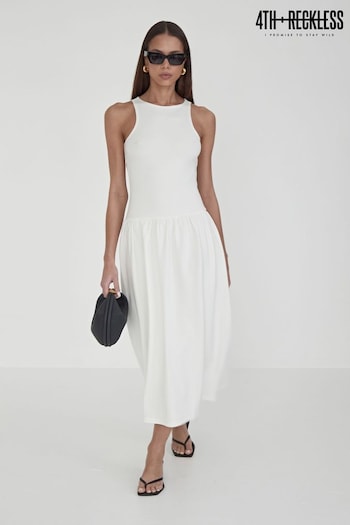 4th & Reckless White Shannon Jersey Drop Waist Dress (N27340) | £45
