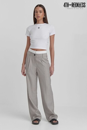 4th & Reckless Grey Taylor Tailored Contrast Waist Trousers topman (N27359) | £45