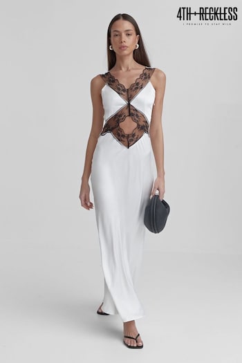 4th & Reckless White Kelsey Satin Lace Slip Dress (N27384) | £55
