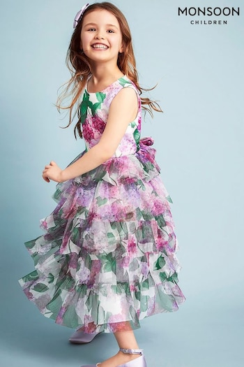 Monsoon Pink Hydrangea Scuba Ruffle Dress (N27387) | £52 - £62