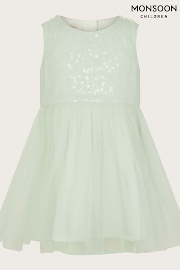 Monsoon Baby Green Priscilla Sequin Ruffle Dress (N27392) | £35 - £37