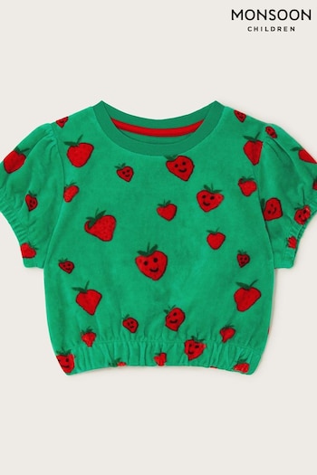 Monsoon Velour Strawberry Print Short Sleeve Top (N27421) | £22 - £26