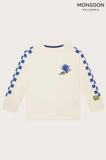 Monsoon White Checkerboard Long Sleeve Skater T-Shirt (N27422) | £17 - £19