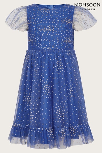 Monsoon Blue Lila Glitter Party Dress (N27474) | £50 - £60