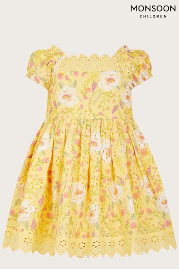 Monsoon Yellow Baby Broderie Dress (N27484) | £30 - £32