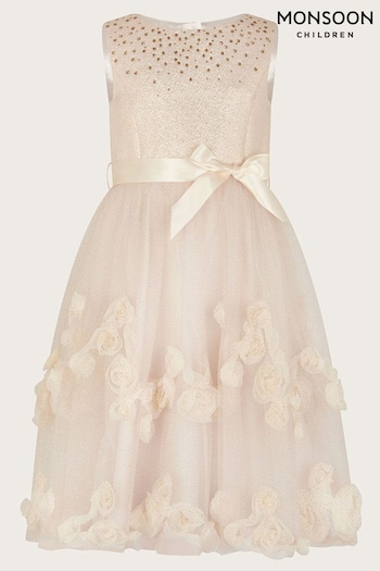 Monsoon Natural Amber Diamante 3D Roses Dress (N27485) | £65 - £75