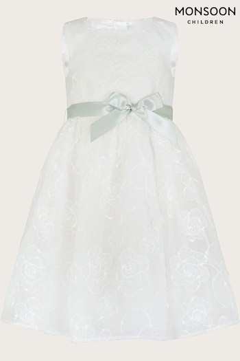 Monsoon White Camelia Lace Organza Rose Dress (N27514) | £63 - £73