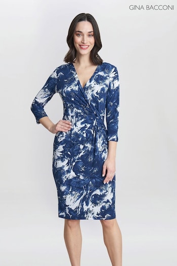 Gina Bacconi Blue Bonnie Jersey Wrap Dress (N27544) | £120