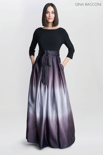 Gina pid Bacconi Multi Ingrid V-Neck Back Ombre Satin Maxi Dress (N27561) | £290