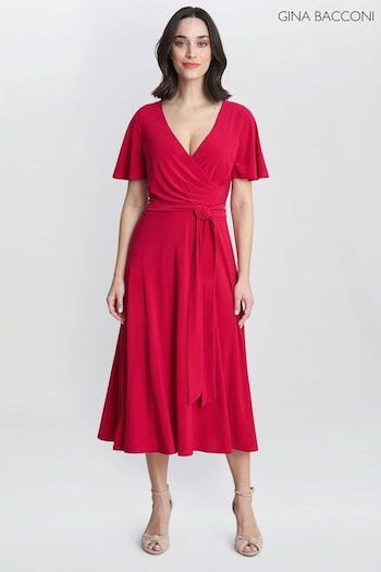 Gina Bacconi Red Donna Jersey Dress With Tie Belt (N27564) | £190