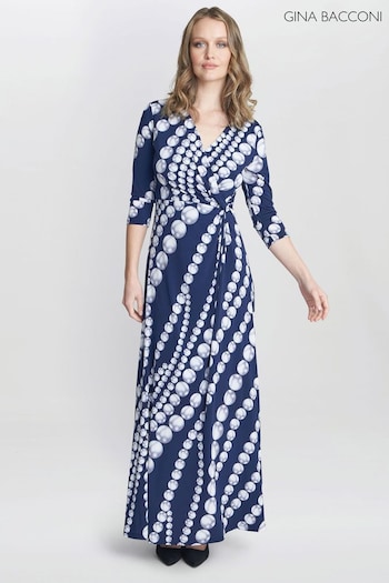 Gina Layered Bacconi Blue Carly Jersey Wrap Maxi Dress (N27579) | £150