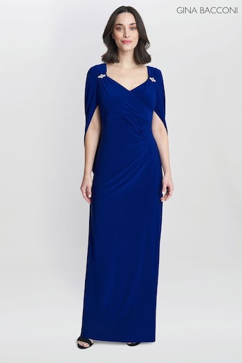 Gina Bueno Bacconi Blue Jenna Draped Back Shoulder Maxi Dress (N27581) | £220