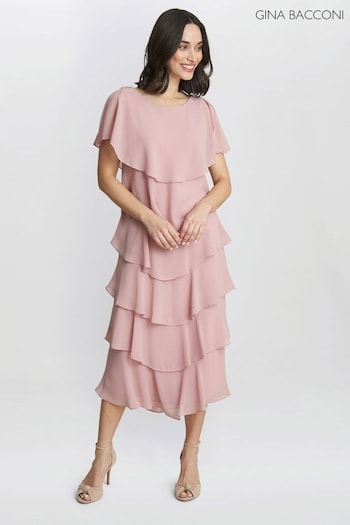 Tessa Midi Tiered Dress With Shoulder Trim (N27588) | £240
