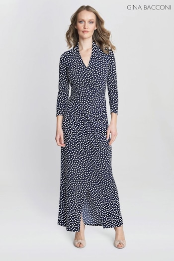 Gina Qualidade Bacconi Blue Jackie Jersey Wrap Maxi Dress (N27592) | £230