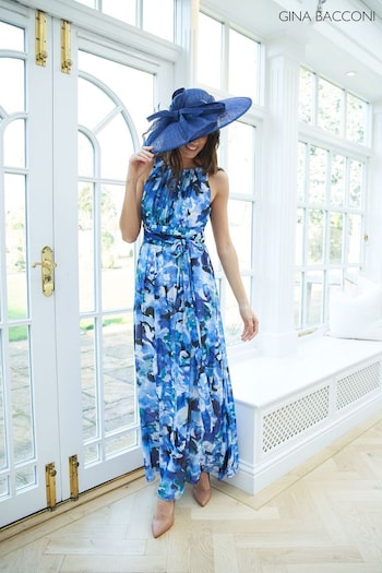 Gina Bacconi Blue Maria Maxi Printed Sleeveless Dress (N27593) | £240
