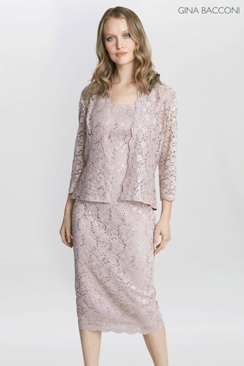 Gina Bacconi Pink Kayla Lace Midi-Length Jacket And Dress (N27595) | £270