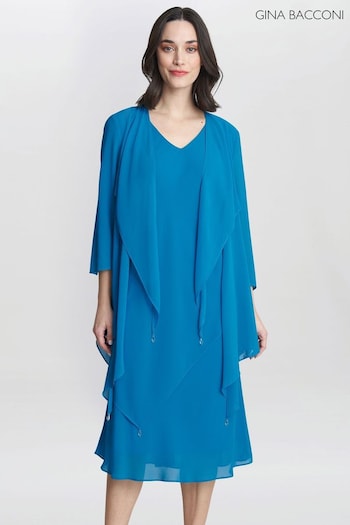Gina Bacconi Blue Rita 2 Piece Tiered Dress And Jacket (N27602) | £250