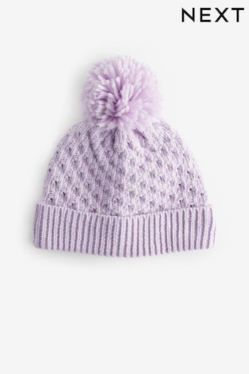 Lilac Waffle Knit Baby Pom Hat (0mths-2yrs) (N27700) | £6