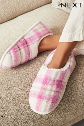 Pink Check Faux Fur Quilted Shoot Slippers (N27707) | £20