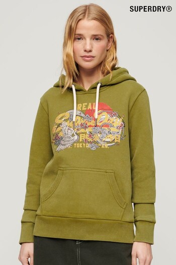 Superdry Green Tokyo Vintage Logo Graphic Hoodie (N27725) | £60