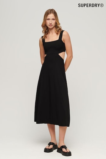 Superdry Black Jersey Cutout Midi Dress (N27733) | £55