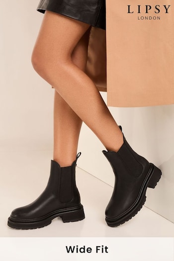 Lipsy Black Wide Fit Flat Ankle Chunky Faux Leather Chelsea Boot (N27777) | £50