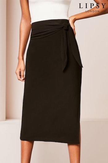 Lipsy Black Petite Wrap Midi Skirt (N27813) | £29