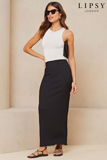 Lipsy Black Textured Jersey Maxi Skirt (N27814) | £29