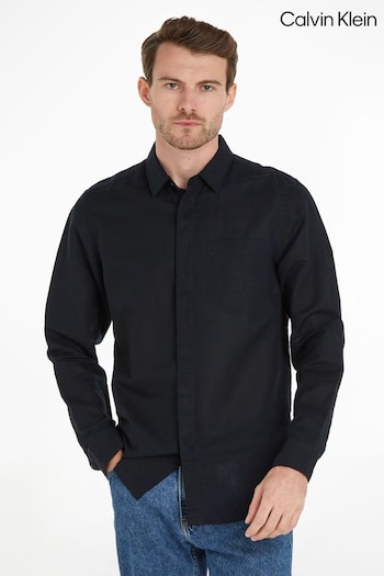 Calvin Klein Regular Linen Cotton Black Shirt (N27844) | £100