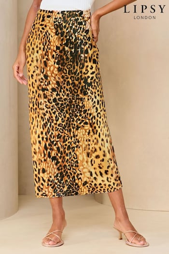 Lipsy Leopard Print Satin Bias Cut Midi Skirt (N27853) | £35