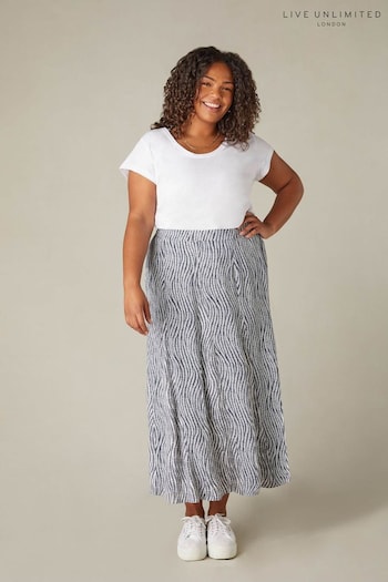 Live Unlimited Curve Grey Leaf Print Pleat Front Skirt (N27950) | £59