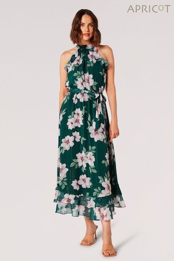 Apricot Green Painterly Floral Shimmer Midi Dress (N27973) | £55
