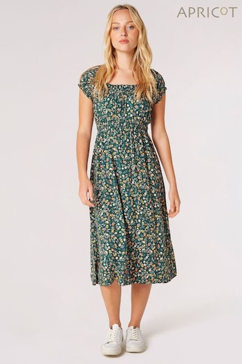 Apricot Green Garden Floral Milkmaid Midi Dress (N27976) | £35