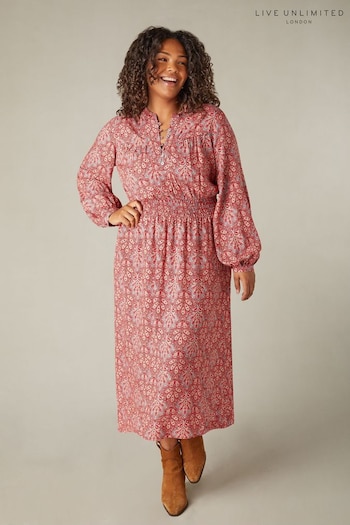 Live Unlimited Red Paisley Print Shirred Waist Midaxi Dress (N27986) | £89