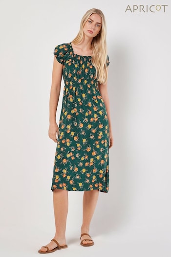 Apricot Green Vintage Rose Milkmaid Midi Dress (N28006) | £35