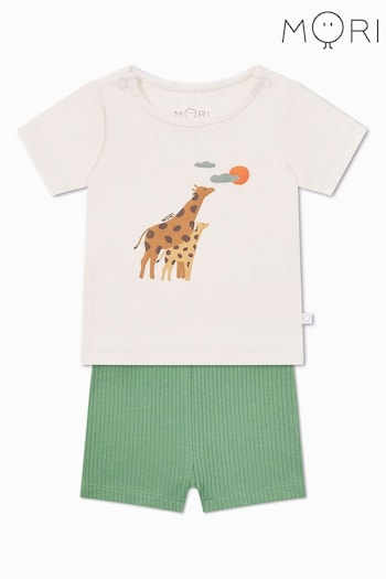 MORI Cream Organic Cotton & Bamboo Giraffe Short Pyjama Set (N28127) | £29.50 - £35.50