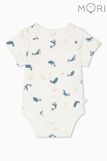 MORI Organic Cotton & Bamboo Whale Print Short Sleeve White Bodysuit (N28155) | £19.50