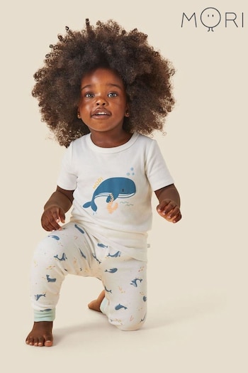 MORI Organic Cotton & Bamboo Whale White Print Pyjama Set (N28171) | £33.50 - £35.50