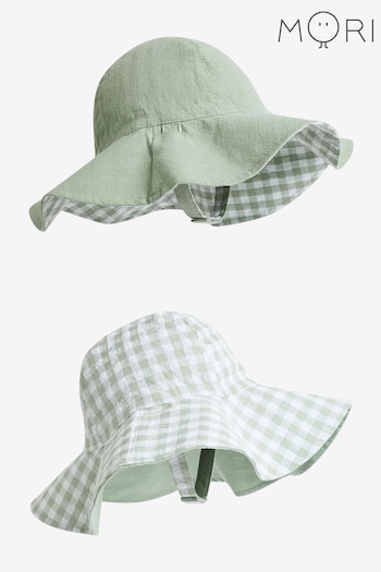 MORI Green Cotton & Bamboo Reversible Sage Green Gingham Sun Hat (N28172) | £18