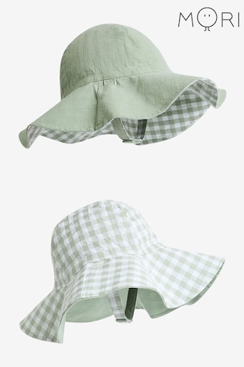 MORI Green Organic Cotton & Bamboo Reversible Sage Green Gingham Sun Hat (N28172) | £18