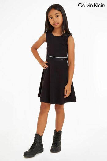 Calvin Klein Logo Tape Sleeveless Punto Black Dress (N28214) | £60